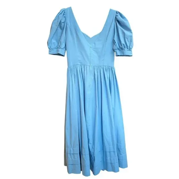 Vintage Laura Ashley Blue Cotton Puff Sleeve Dress Britain Size UK 14 / US 12 - Picture 4 of 6